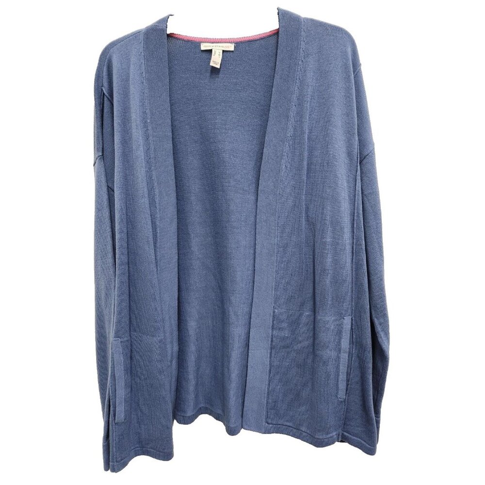 Isaac Mizrahi Live Womens Cardigan Medium Blue Open Longline Preppy Minimalist